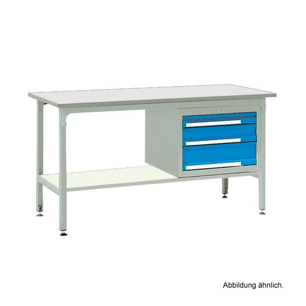 Arbeitstisch Grundtisch mit Schubladenblock (3 Schubladen) und Zwischenablage-1000-A Melaminharzbeschichtet, 25 mm-RAL 3003 rubinrot