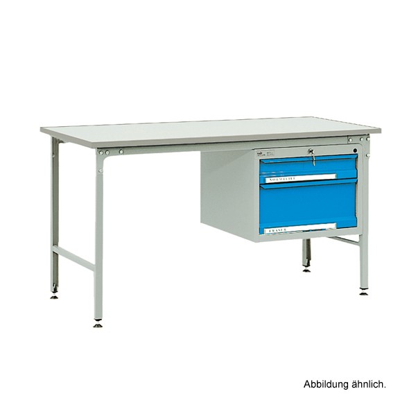 Arbeitstisch Grundtisch mit Schubladenblock (2 Schubladen)-1000-A Melaminharzbeschichtet, 25 mm-RAL 3003 rubinrot