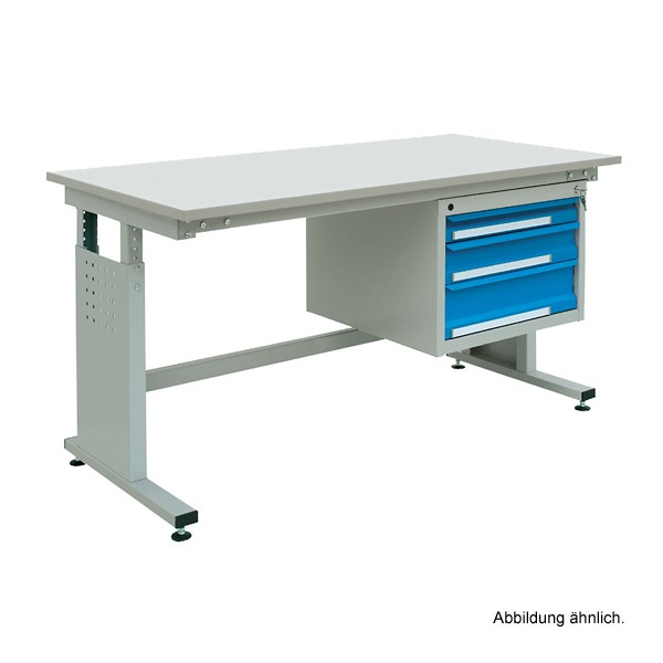 Arbeitstisch ERGO Grundtisch mit Schubladenblock (3 Schubladen)-1000-A Melaminharzbeschichtet, 25 mm-RAL 3003 rubinrot