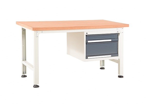 Werkbank Grundtisch mit Schubladenblock (2 Schubladen)-1250-A Melaminharzbeschichtet, 25 mm-RAL 3003 rubinrot