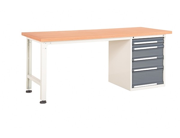 Werkbank Grundtisch mit 1 Schubladenblock-1500-A Melaminharzbeschichtet, 25 mm-RAL 3003 rubinrot
