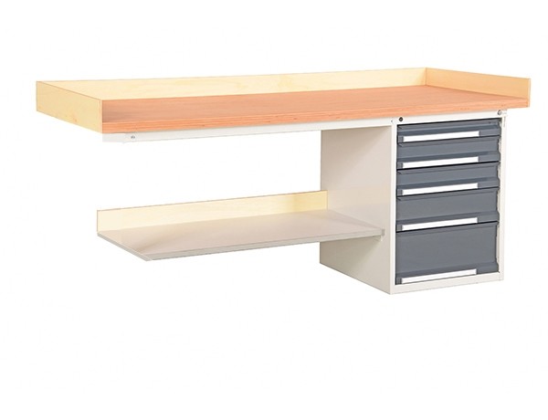 Werkbank Anbautisch mit 1 Schubladenblock, Zwischenablage und Randleisten